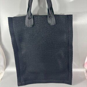 David Galan Black Mesh Material with Black Leather Straps Large Tote Bag